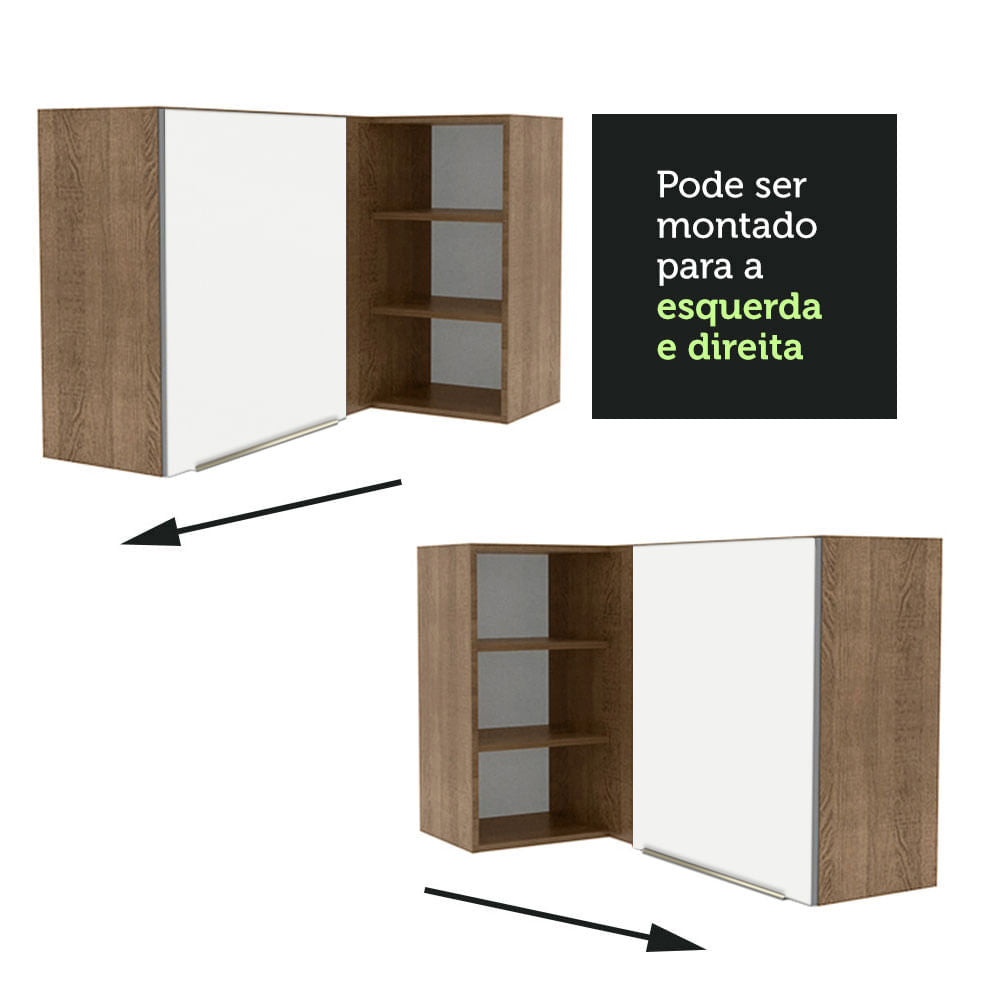 Armário Aéreo de Canto com Adega Acoplada Madesa Lux 1 Porta Rustic/Branco Veludo