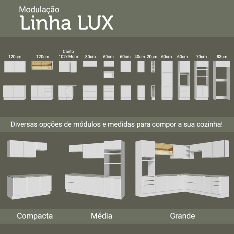 Armário Aéreo Madesa Lux 80 cm 2 Portas Branco/Branco Veludo