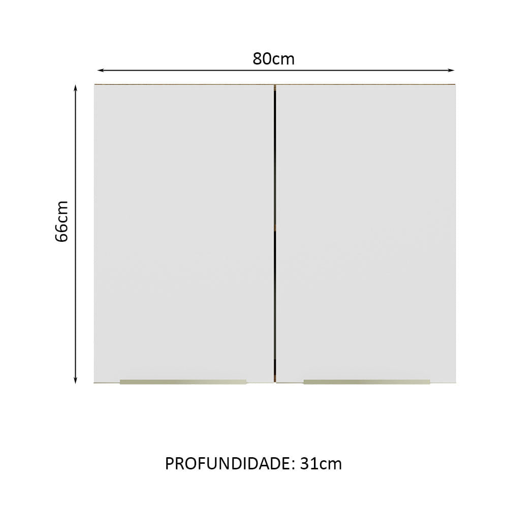 Armário Aéreo Madesa Lux 80 cm 2 Portas Rustic/Branco Veludo - Rustic/Branco Veludo