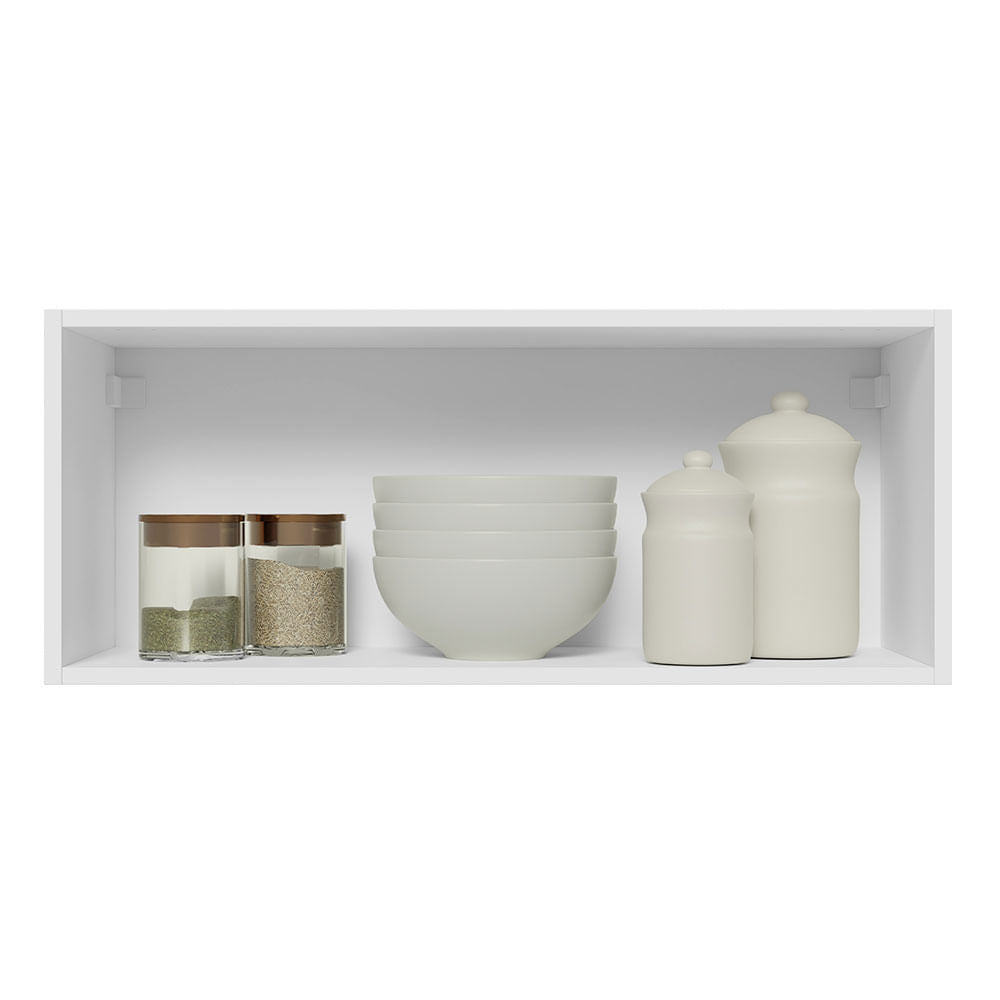 Armário Aéreo Madesa Lux 80 cm 1 Porta Basculante Branco/Branco Veludo