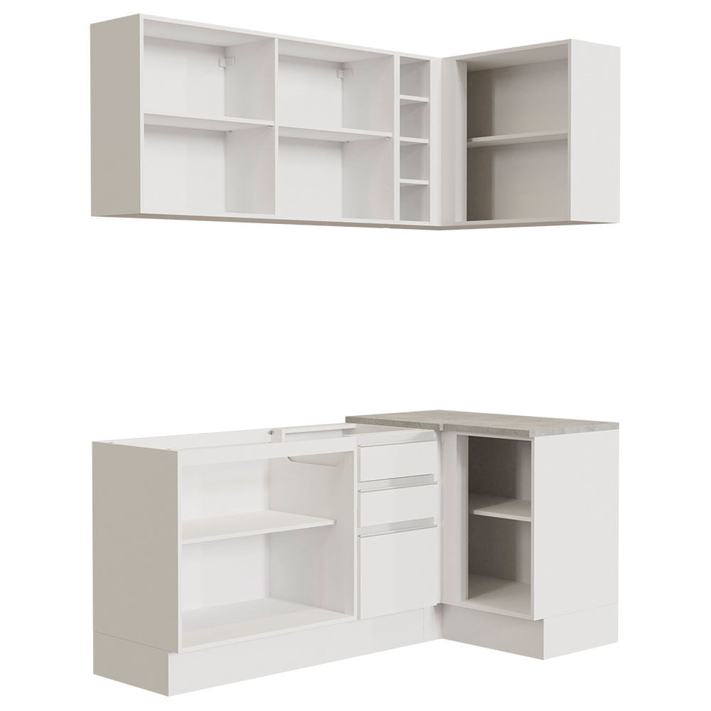 Armário de Cozinha Compacta de Canto 269cm Branco Glamy Madesa 01