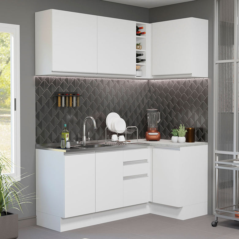 Armário de Cozinha Compacta de Canto 269cm Branco Glamy Madesa 01