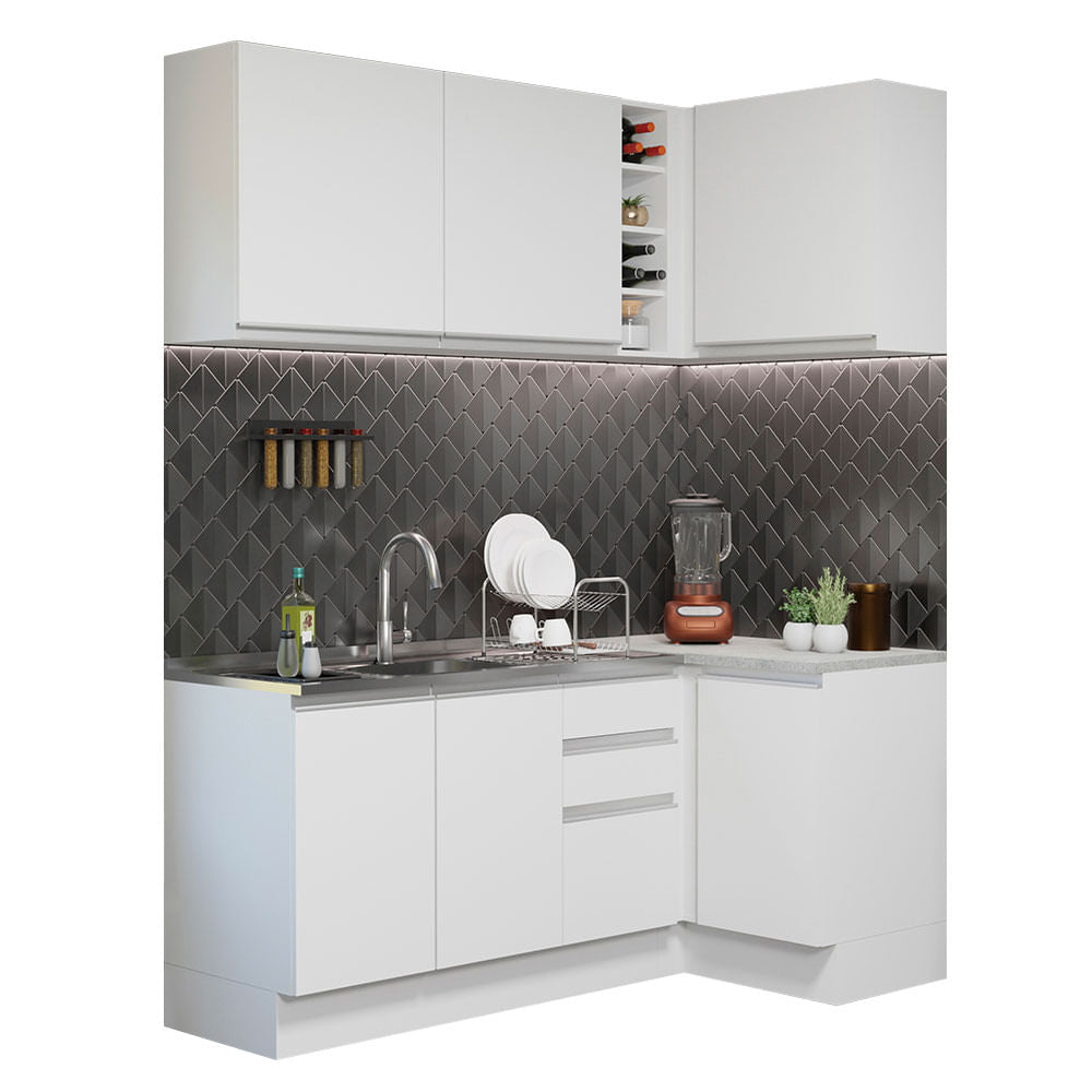 Armário de Cozinha Compacta de Canto 269cm Branco Glamy Madesa 01 - Branco
