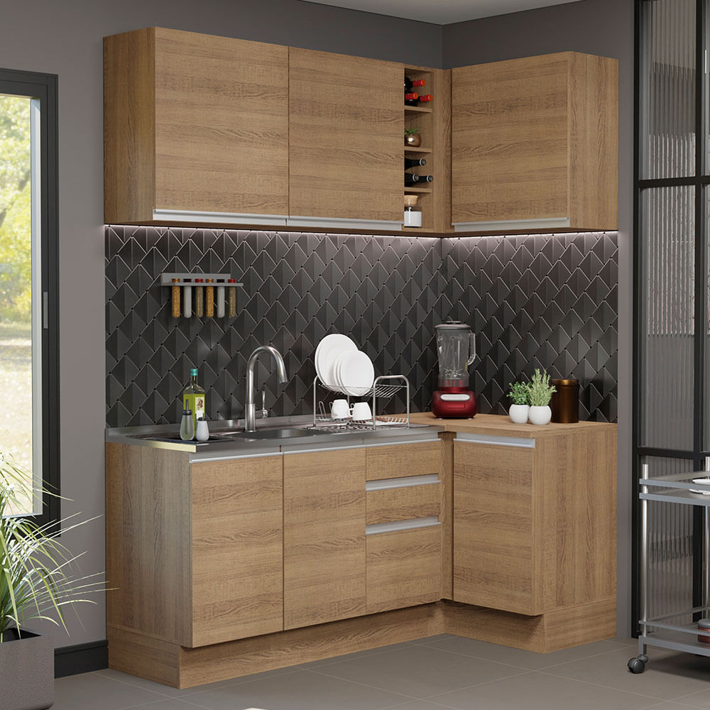 Armário de Cozinha Compacta de Canto 269cm Rustic Glamy Madesa 01 - Rustic