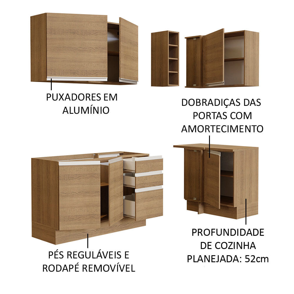 Armário de Cozinha Compacta de Canto 269cm Rustic Glamy Madesa 01