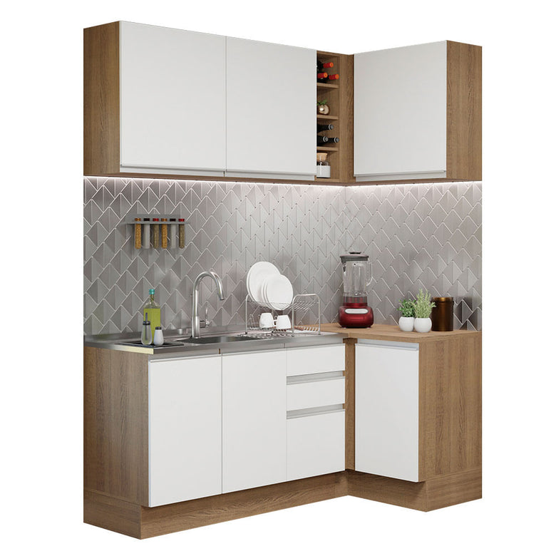 Armário de Cozinha Compacta de Canto 269cm Rustic/Branco Glamy Madesa 01