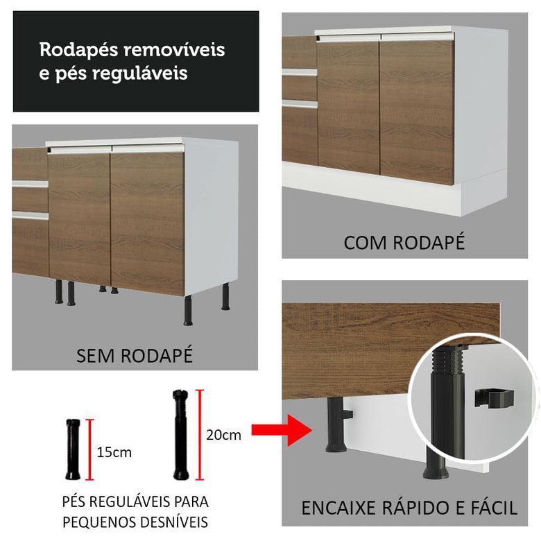 Armário de Cozinha Compacta de Canto 269cm Branco/Rustic Glamy Madesa 01