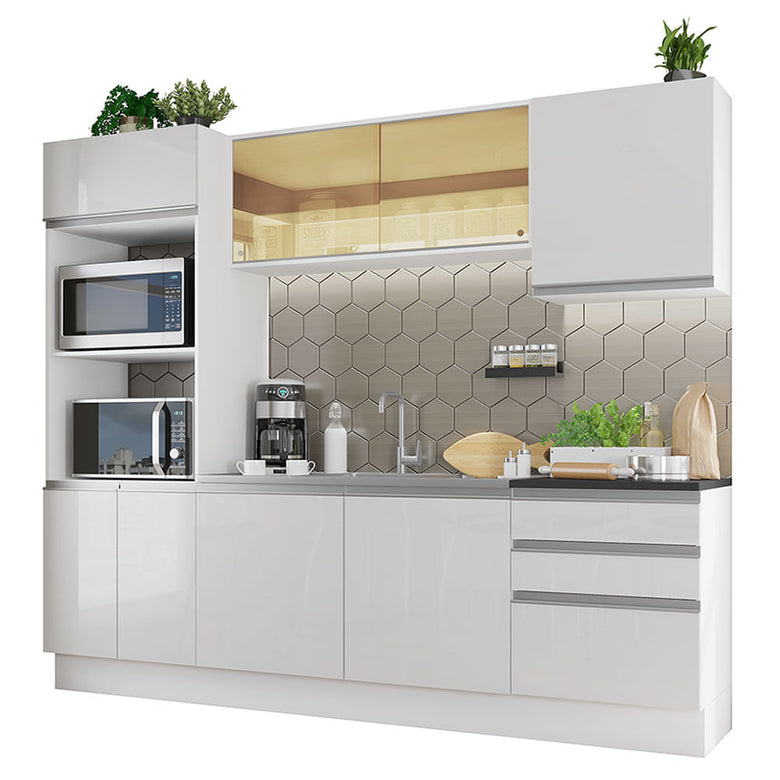 Armário de Cozinha Completa 100% MDF 250cm Frentes Branco Brilho Acordes Madesa 01