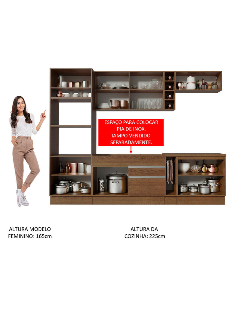 Armário de Cozinha Completa 290cm Rustic/Rustic Vicenza Madesa 02