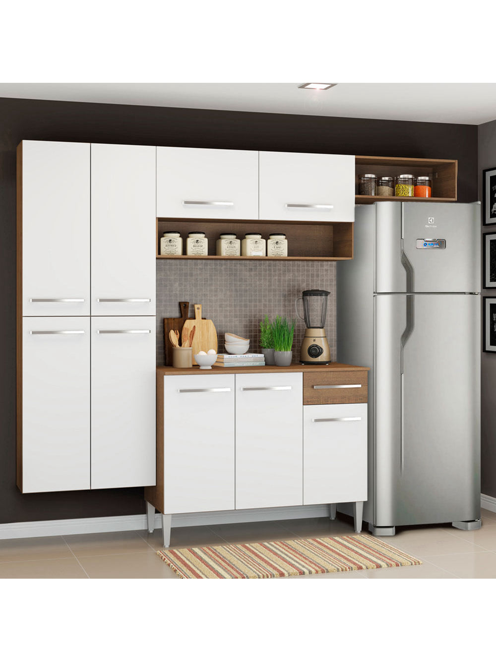 Armário de Cozinha Completa 229cm Rustic/Branco Emilly Fit Madesa 03 - Branco/Rustic