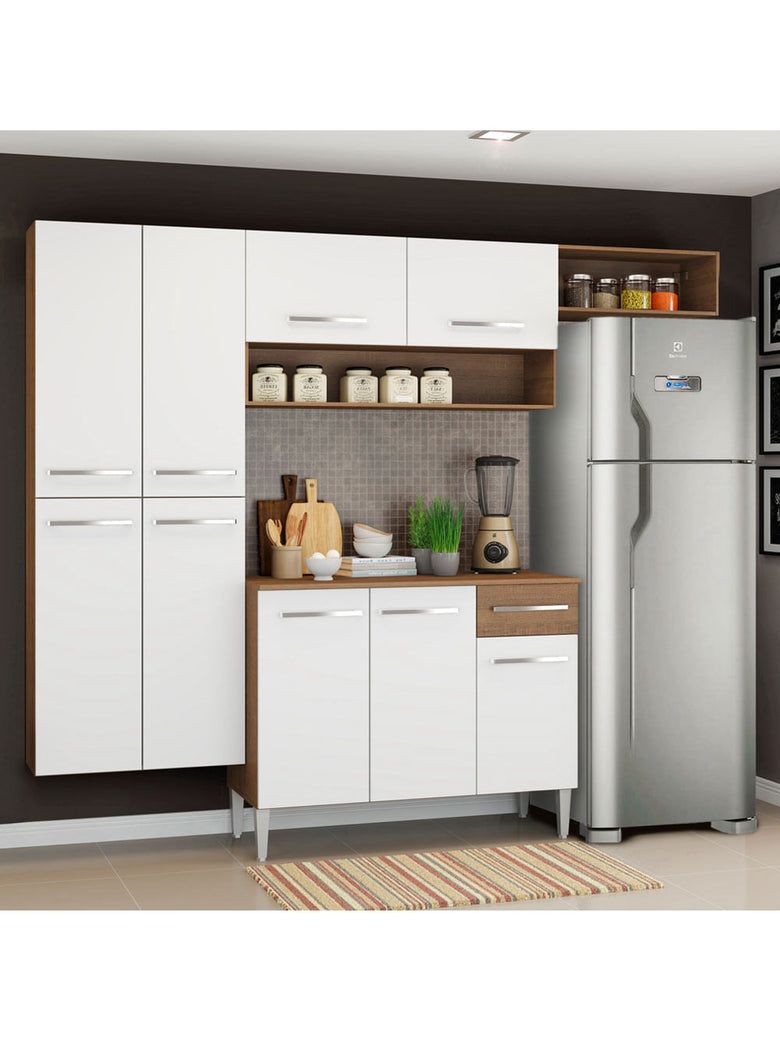 Armário de Cozinha Completa 229cm Rustic/Branco Emilly Fit Madesa 03