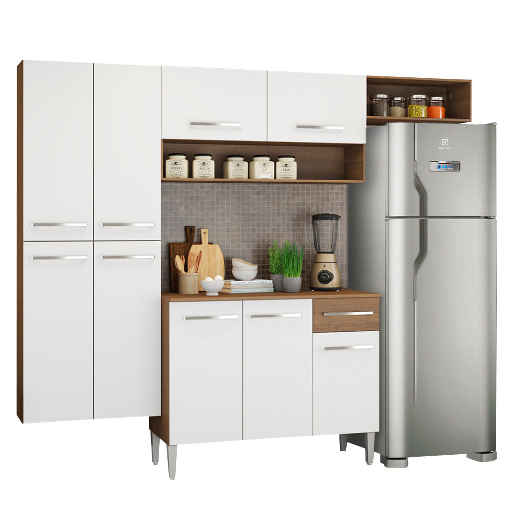 Armário de Cozinha Completa 229cm Rustic/Branco Emilly Fit Madesa 03 - Branco/Rustic