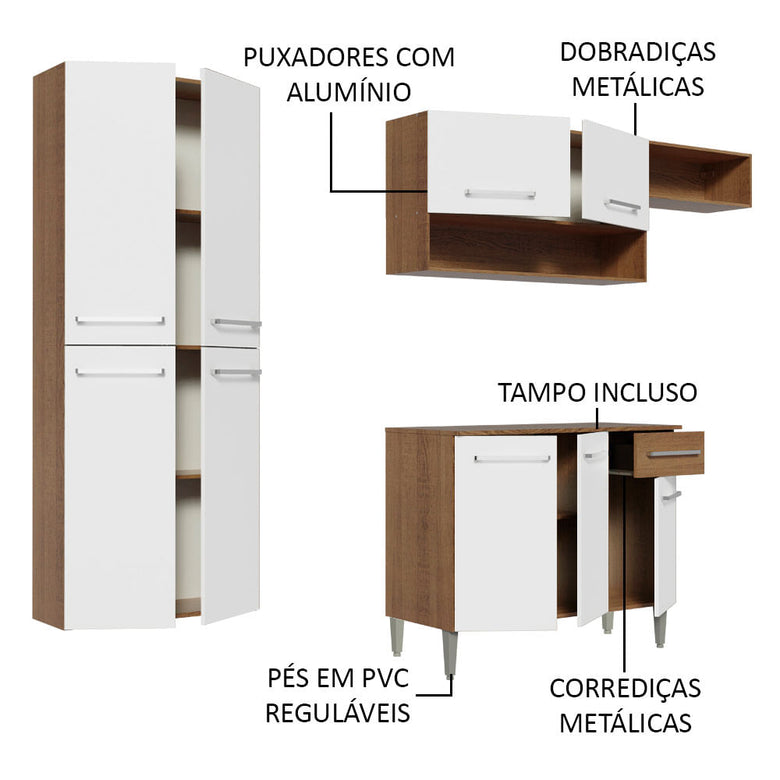 Armário de Cozinha Completa 229cm Rustic/Branco Emilly Fit Madesa 03