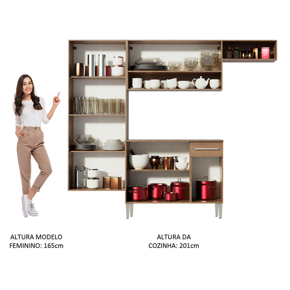 Armário de Cozinha Completa 229cm Rustic/Branco Emilly Fit Madesa 03
