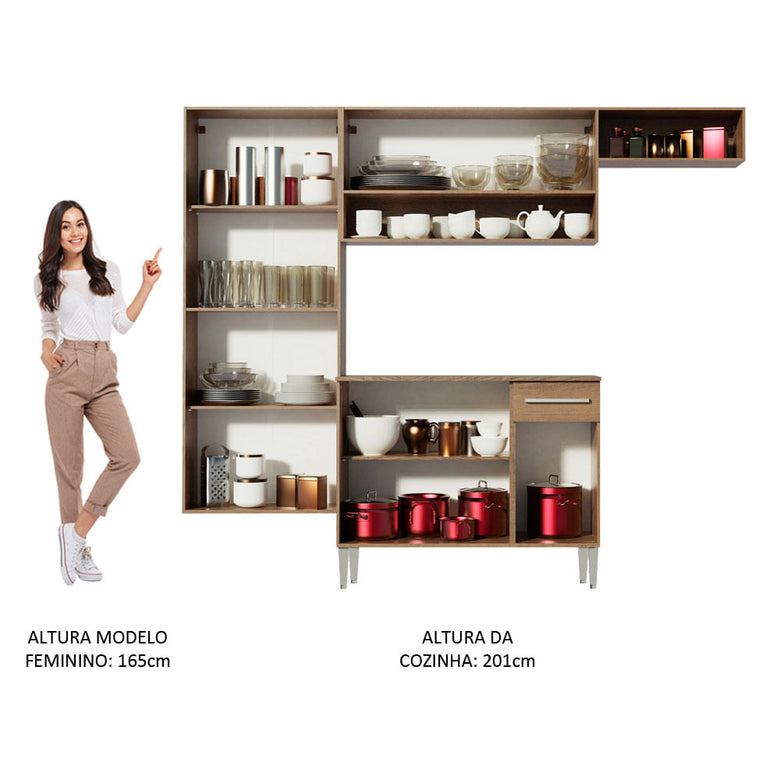 Armário de Cozinha Completa 229cm Rustic/Branco Emilly Fit Madesa 03