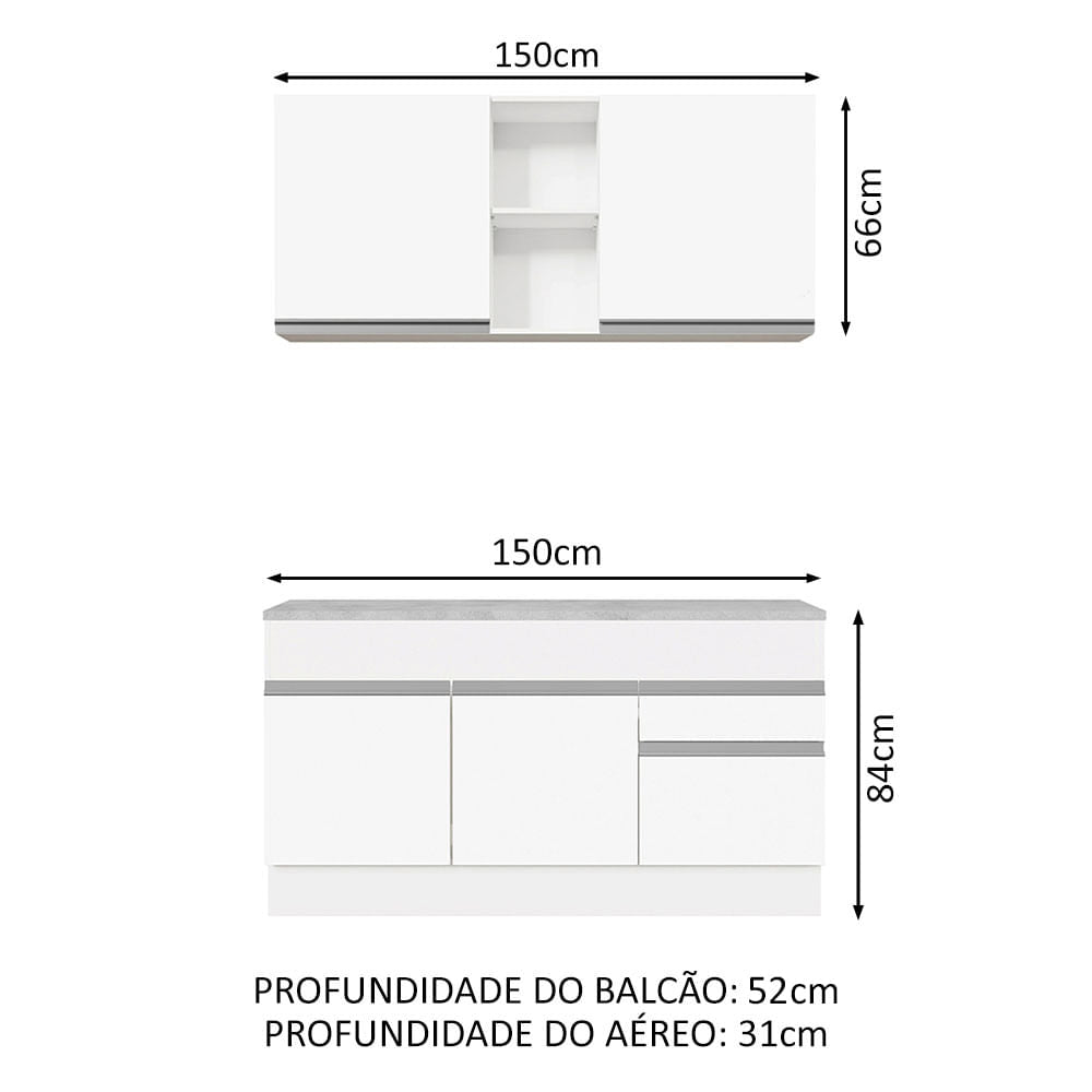Armário de Cozinha Compacta 150cm Branco Glamy Madesa 01