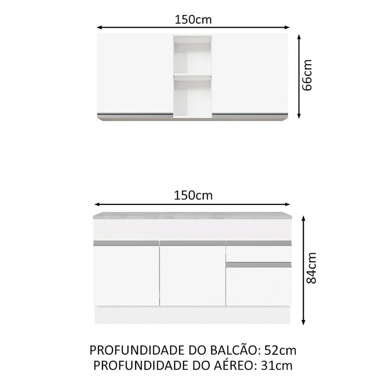 Armário de Cozinha Compacta 150cm Branco Glamy Madesa 01