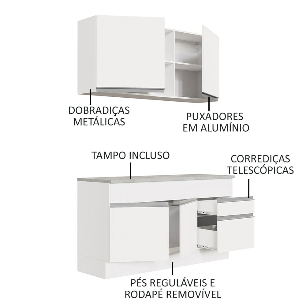 Armário de Cozinha Compacta 150cm Branco Glamy Madesa 01