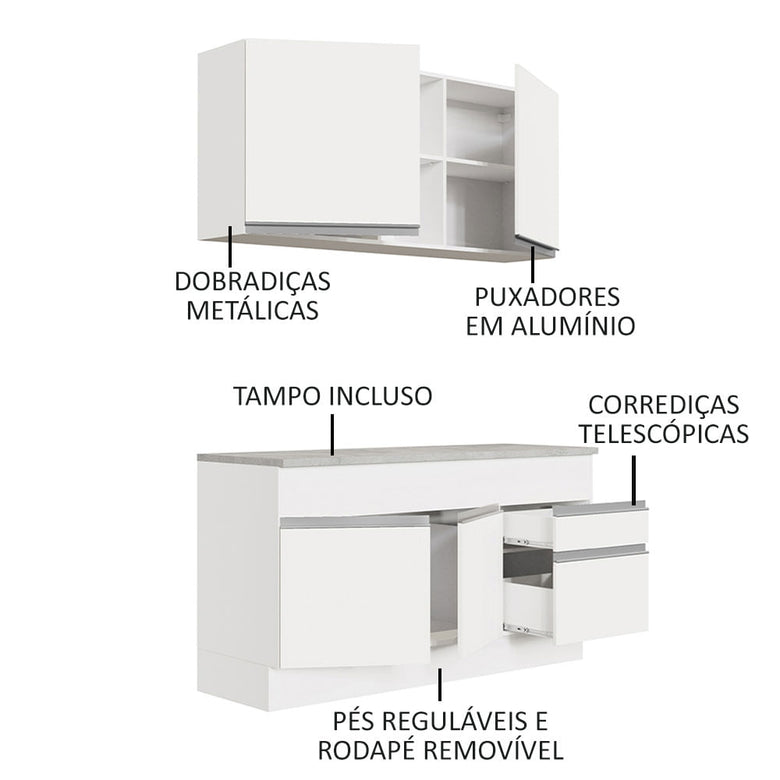Armário de Cozinha Compacta 150cm Branco Glamy Madesa 01