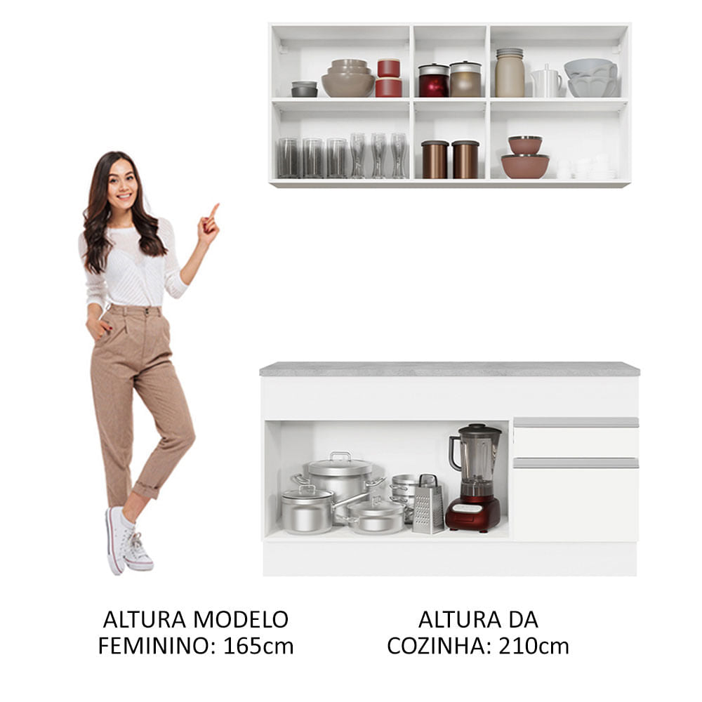 Armário de Cozinha Compacta 150cm Branco Glamy Madesa 01