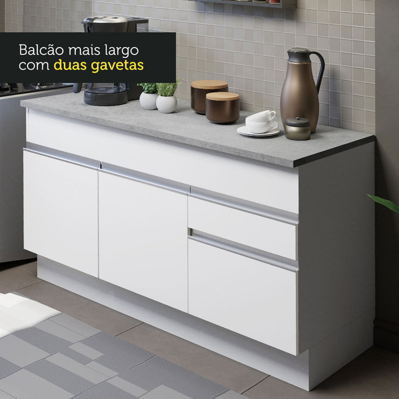 Armário de Cozinha Compacta 150cm Branco Glamy Madesa 01