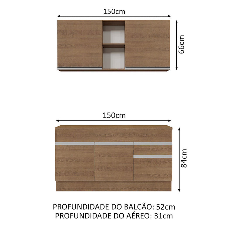 Armário de Cozinha Compacta 150cm Rustic Glamy Madesa 01