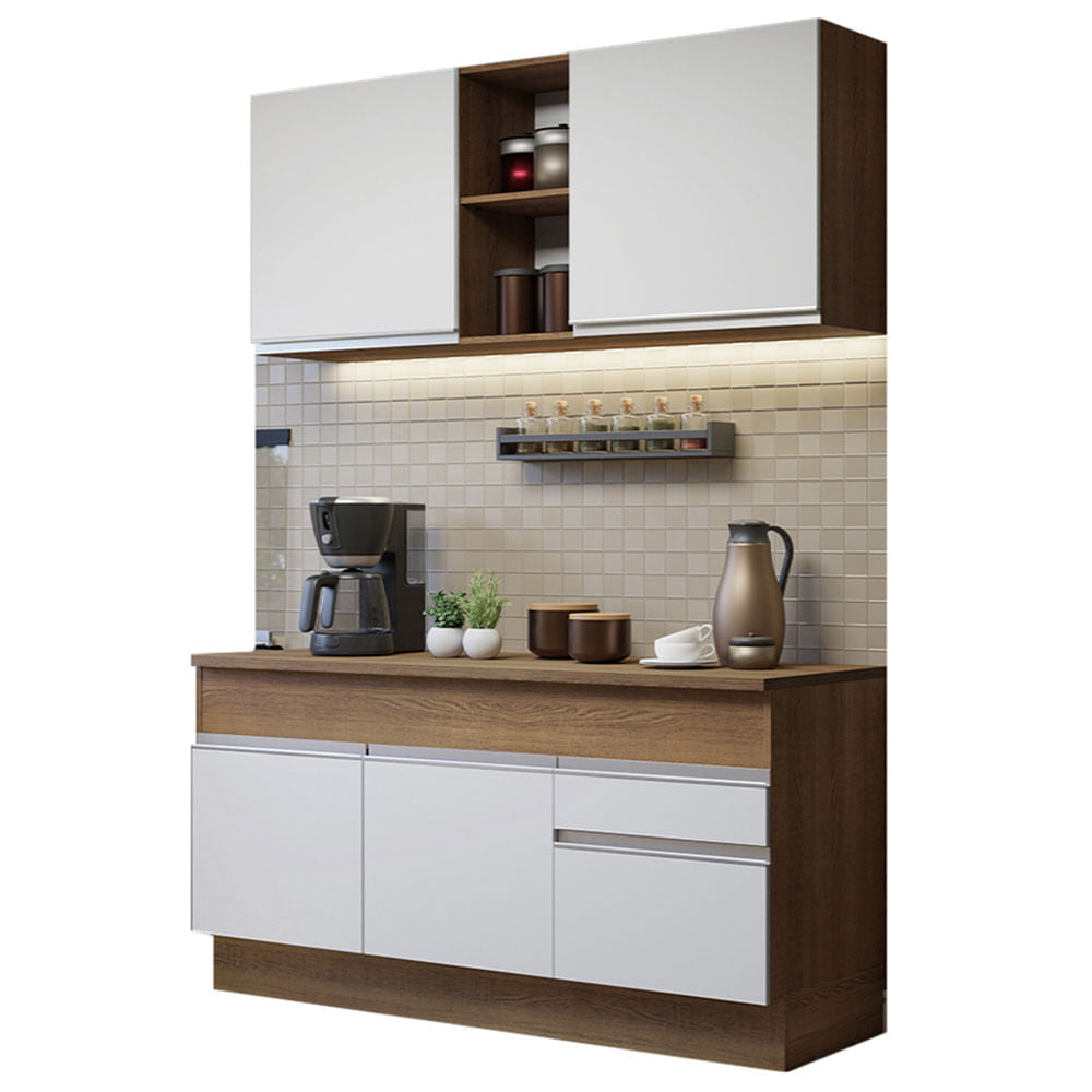 Armário de Cozinha Compacta 150cm Rustic/Branco Glamy Madesa 01 - Rustic/Branco