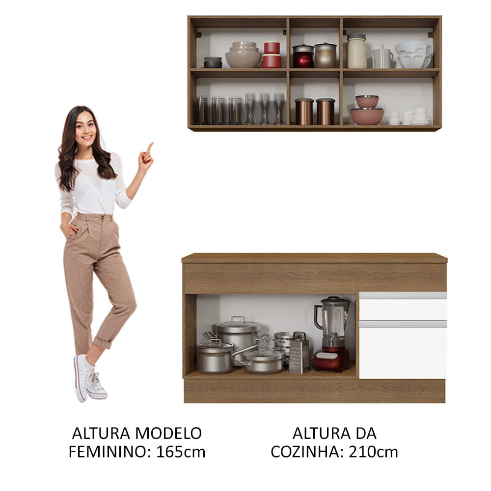 Armário de Cozinha Compacta 150cm Rustic/Branco Glamy Madesa 01