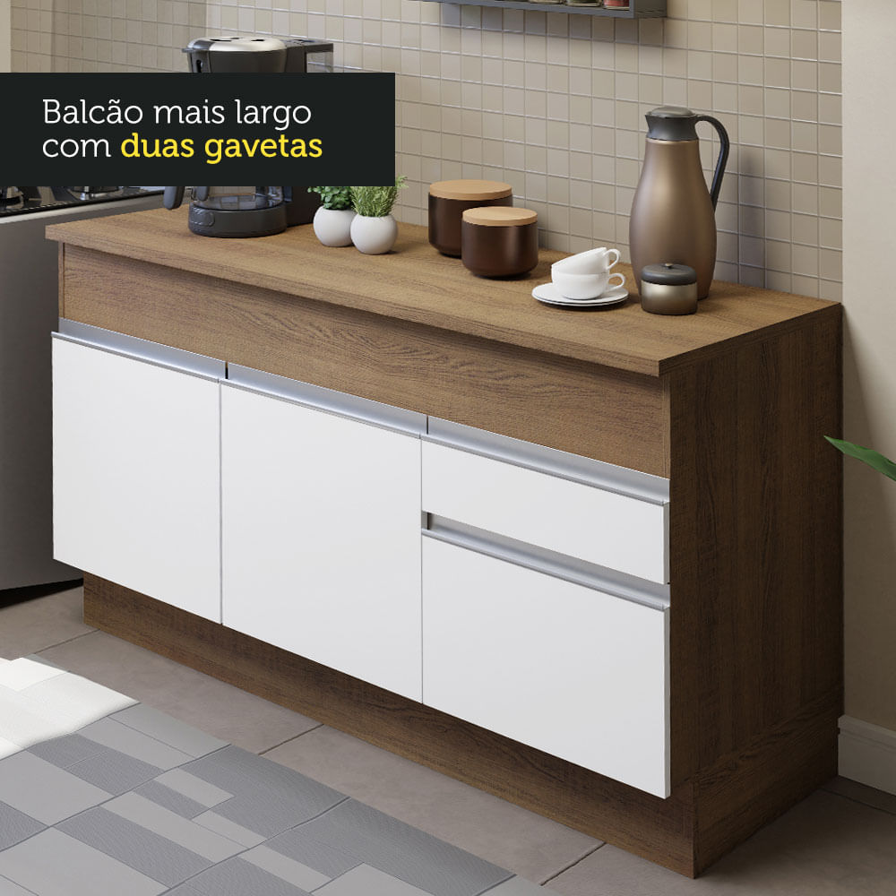 Armário de Cozinha Compacta 150cm Rustic/Branco Glamy Madesa 01