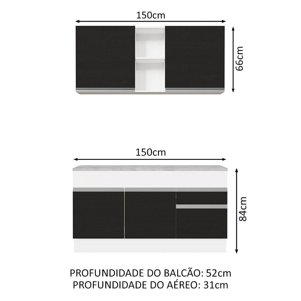 Armário de Cozinha Compacta 150cm Branco/Preto Glamy Madesa 01