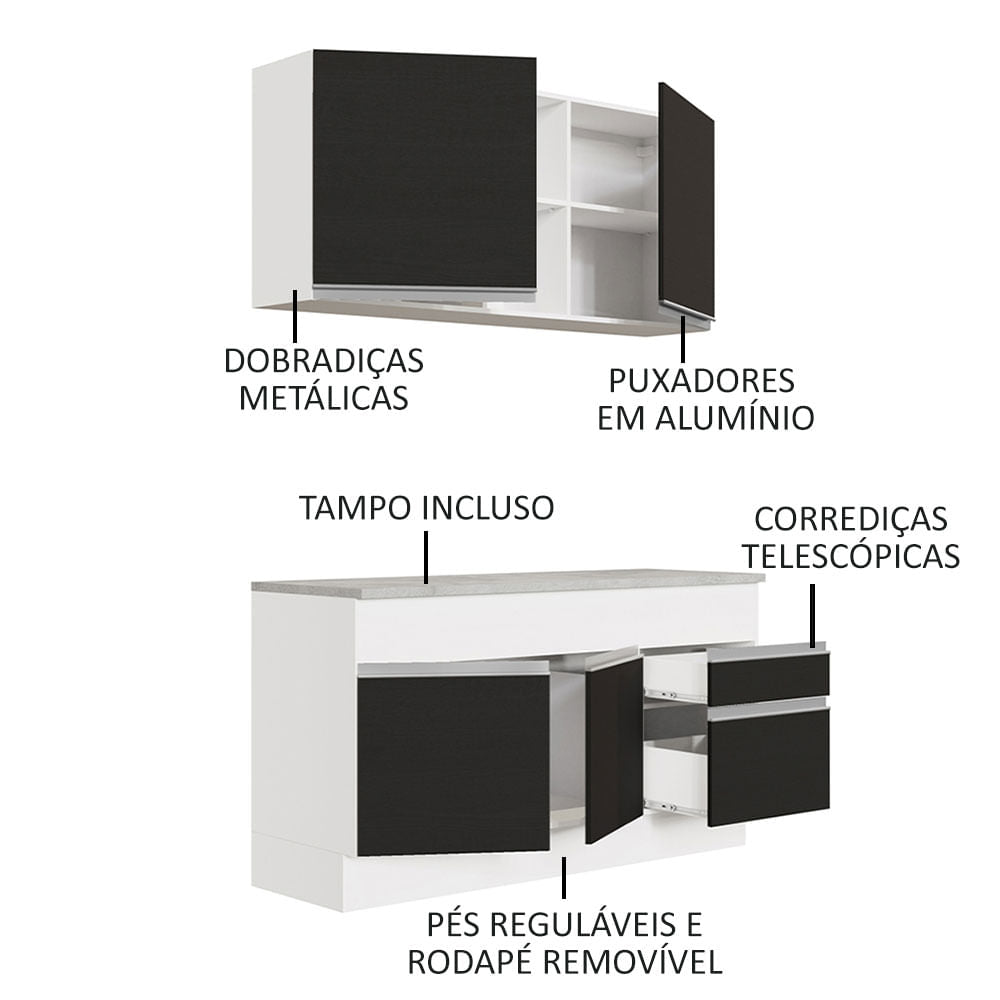 Armário de Cozinha Compacta 150cm Branco/Preto Glamy Madesa 01