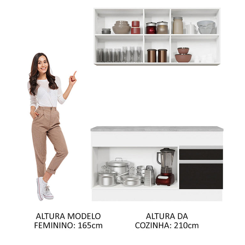 Armário de Cozinha Compacta 150cm Branco/Preto Glamy Madesa 01