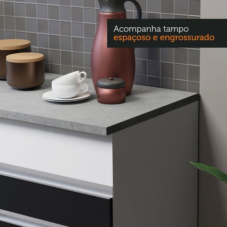 Armário de Cozinha Compacta 150cm Branco/Preto Glamy Madesa 01