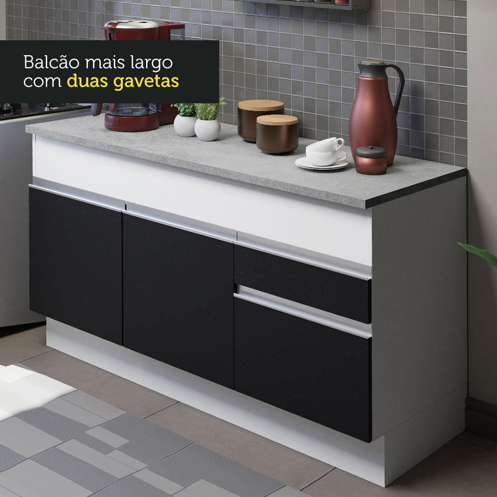 Armário de Cozinha Compacta 150cm Branco/Preto Glamy Madesa 01