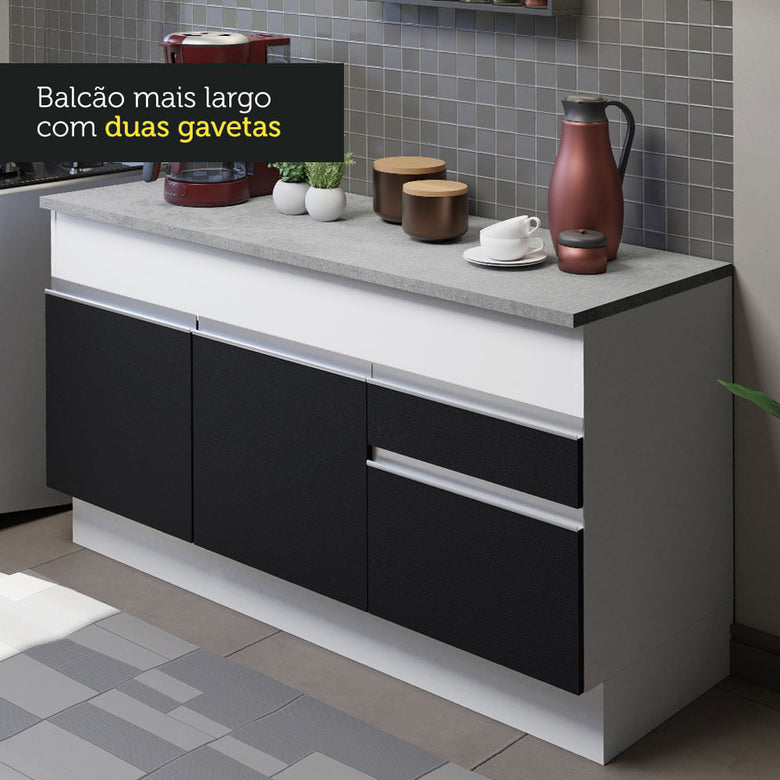 Armário de Cozinha Compacta 150cm Branco/Preto Glamy Madesa 01