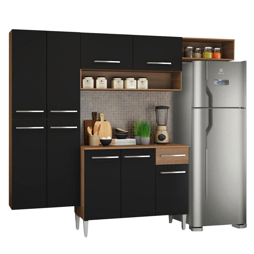 Armário de Cozinha Completa 229cm Rustic/Preto Emilly Fit Madesa 03 - Rustic/Preto