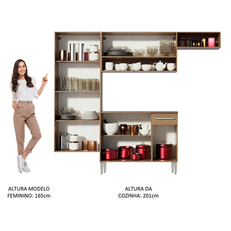 Armário de Cozinha Completa 229cm Rustic/Preto Emilly Fit Madesa 03