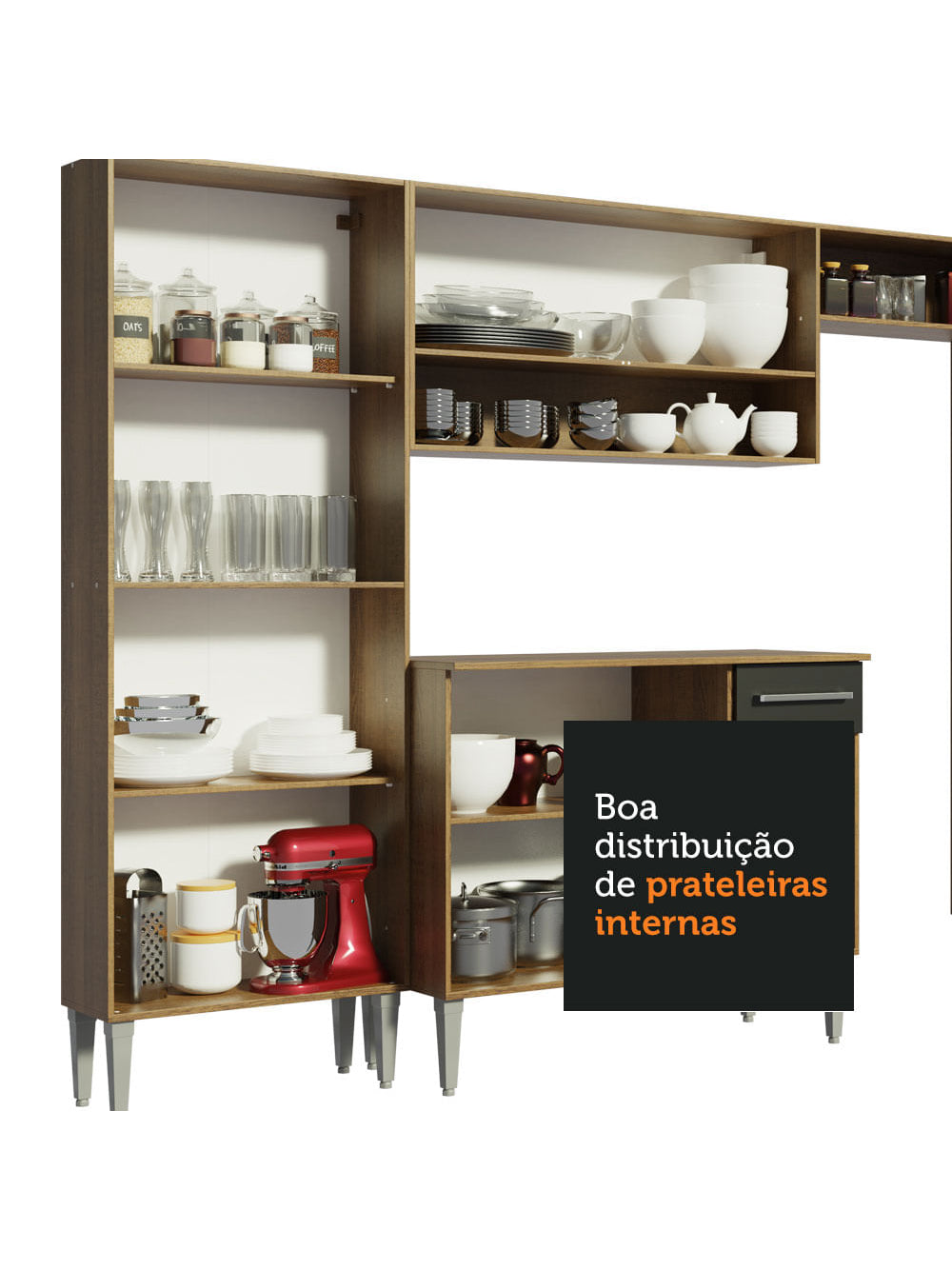 Armário de Cozinha Completa 229cm Rustic/Preto Emilly Fit Madesa 03