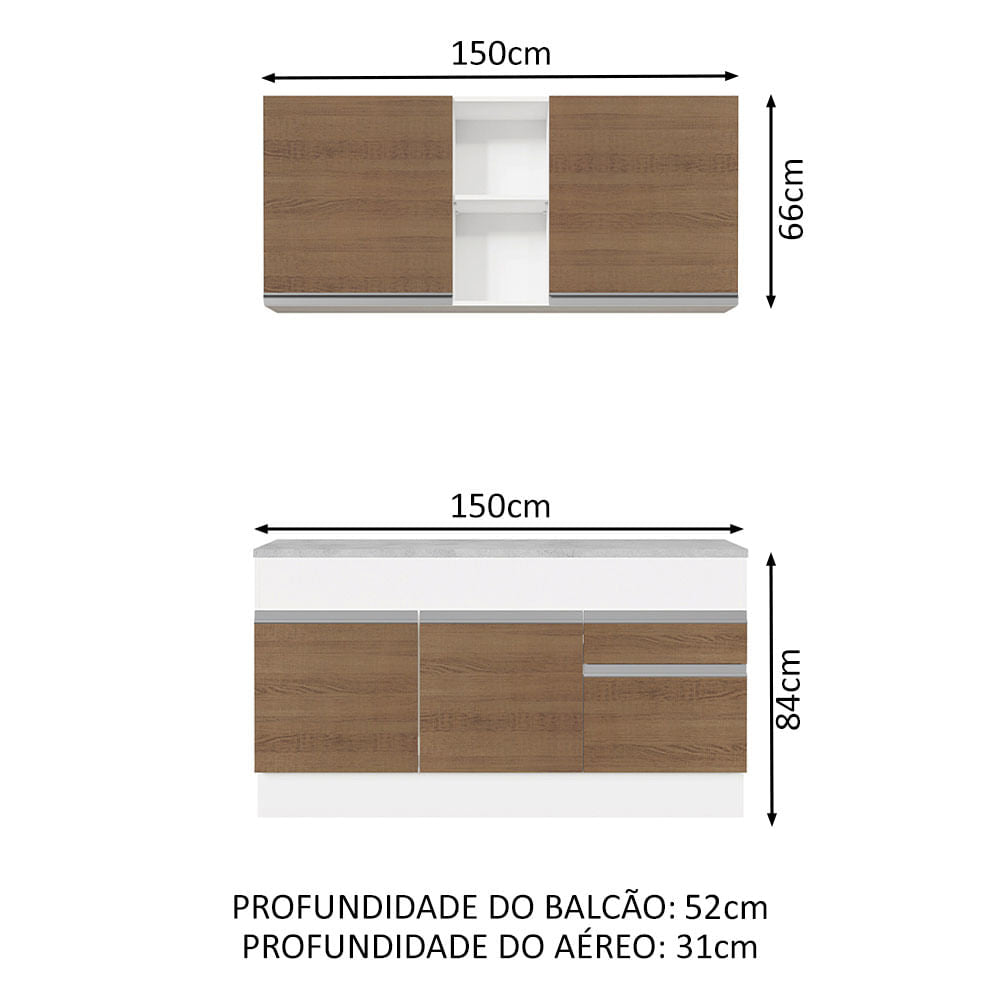 Armário de Cozinha Compacta 150cm Branco/Rustic Glamy Madesa 01