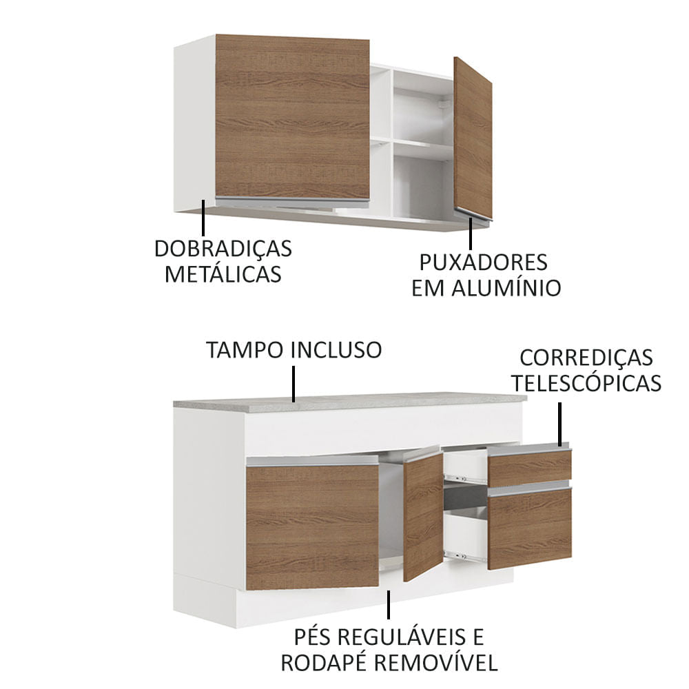 Armário de Cozinha Compacta 150cm Branco/Rustic Glamy Madesa 01