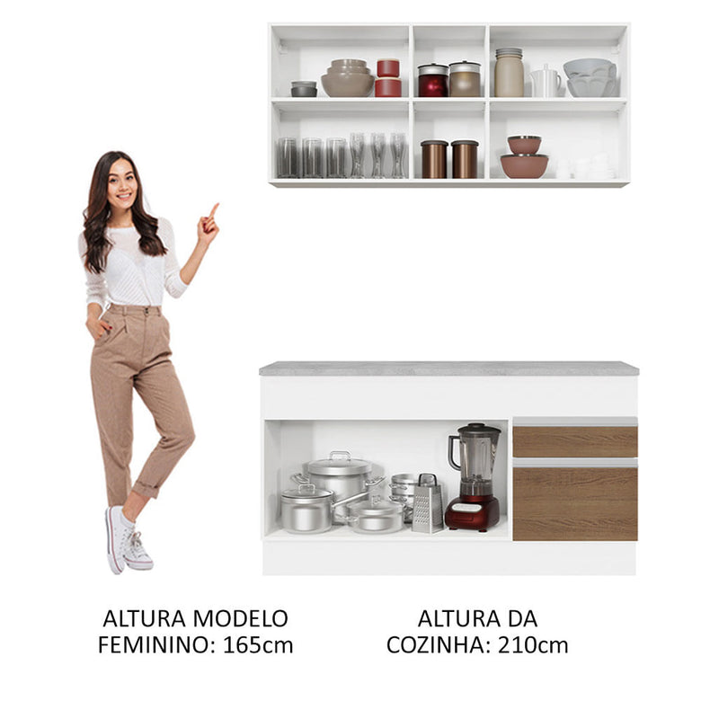 Armário de Cozinha Compacta 150cm Branco/Rustic Glamy Madesa 01