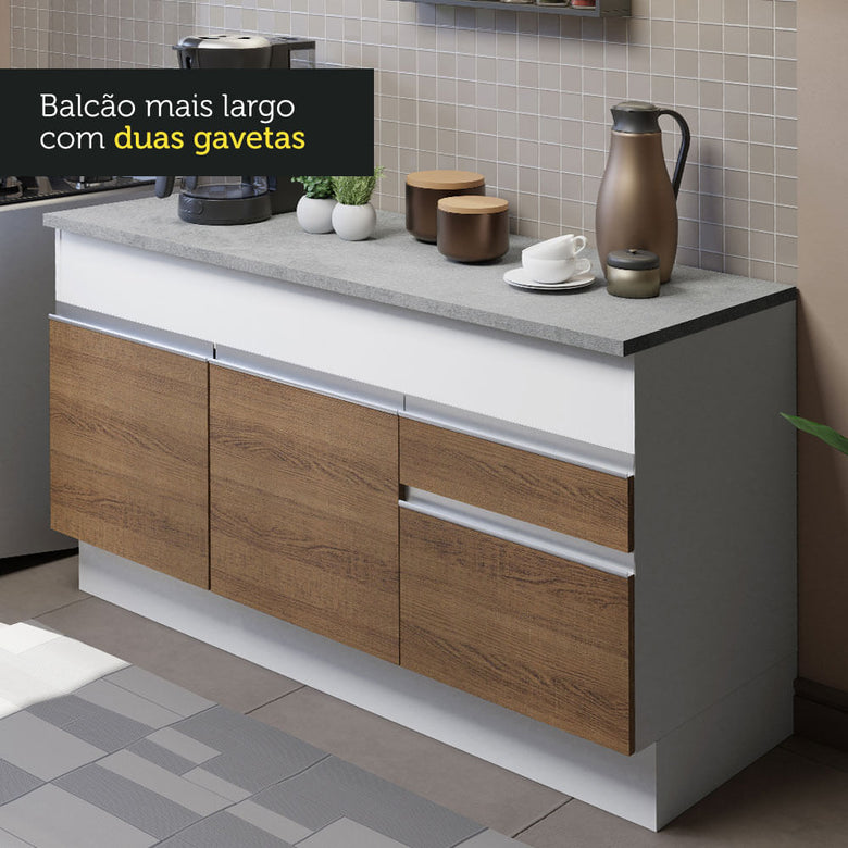 Armário de Cozinha Compacta 150cm Branco/Rustic Glamy Madesa 01