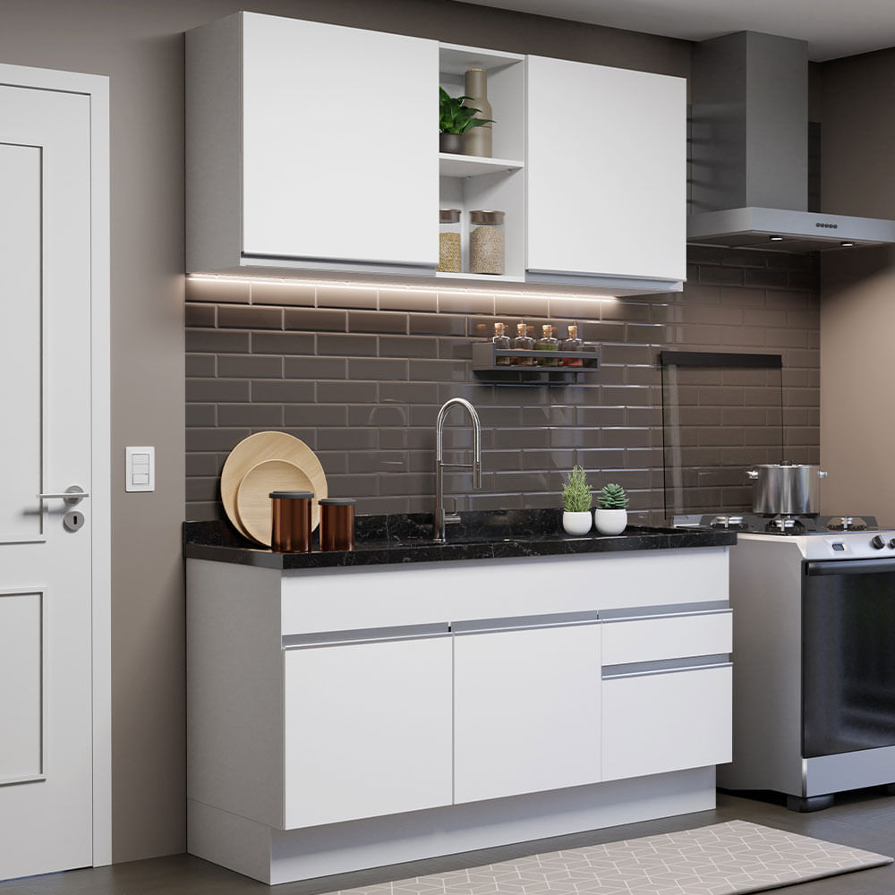 Armário de Cozinha Compacta 150cm Branco Glamy Madesa 02 - Branco