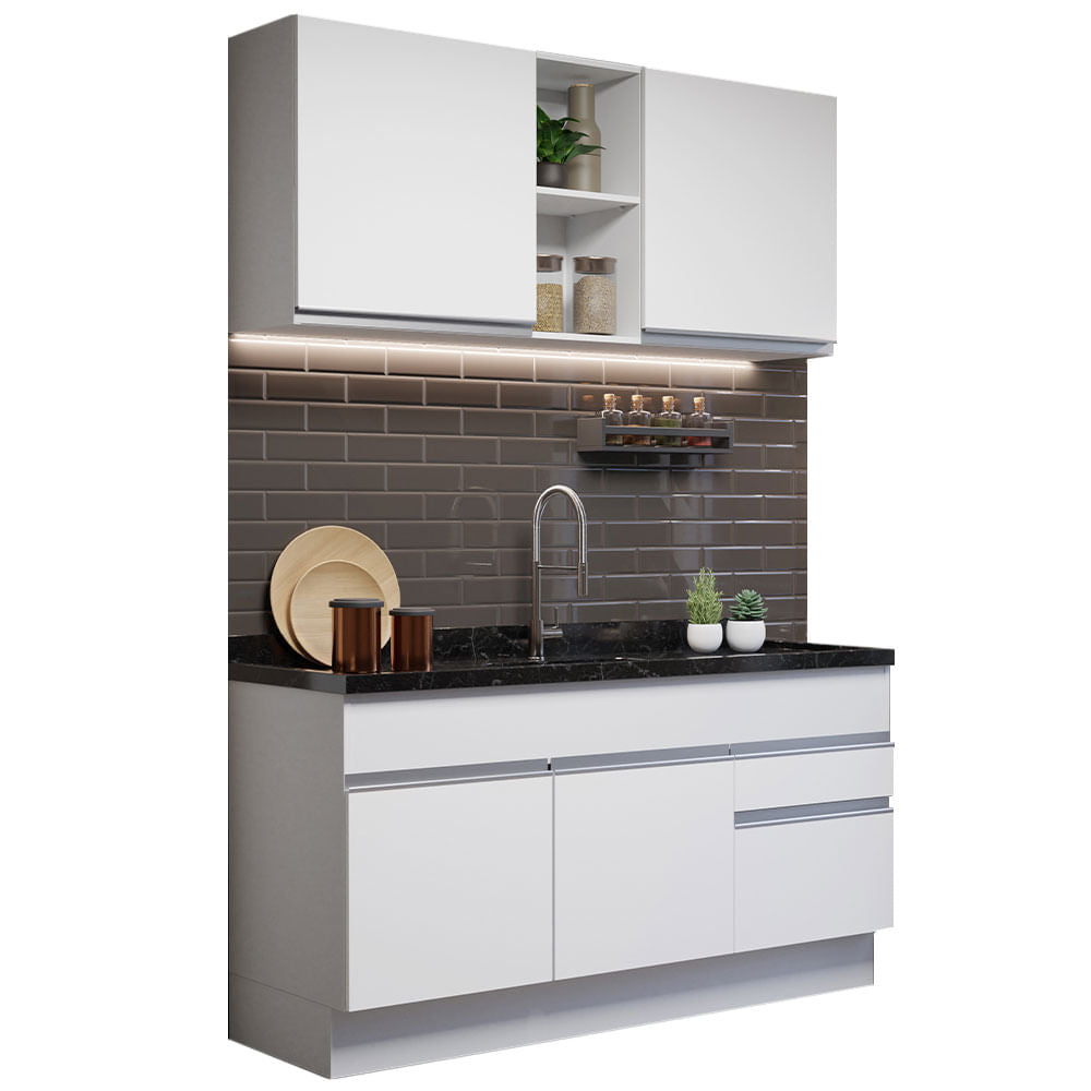 Armário de Cozinha Compacta 150cm Branco Glamy Madesa 02 - Branco
