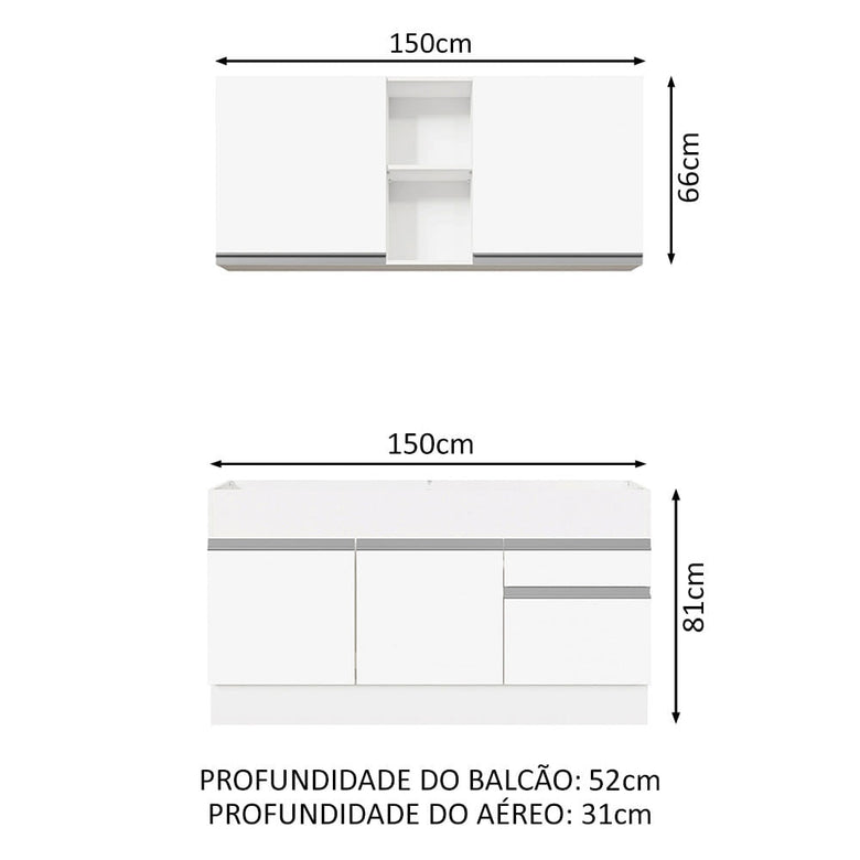 Armário de Cozinha Compacta 150cm Branco Glamy Madesa 02