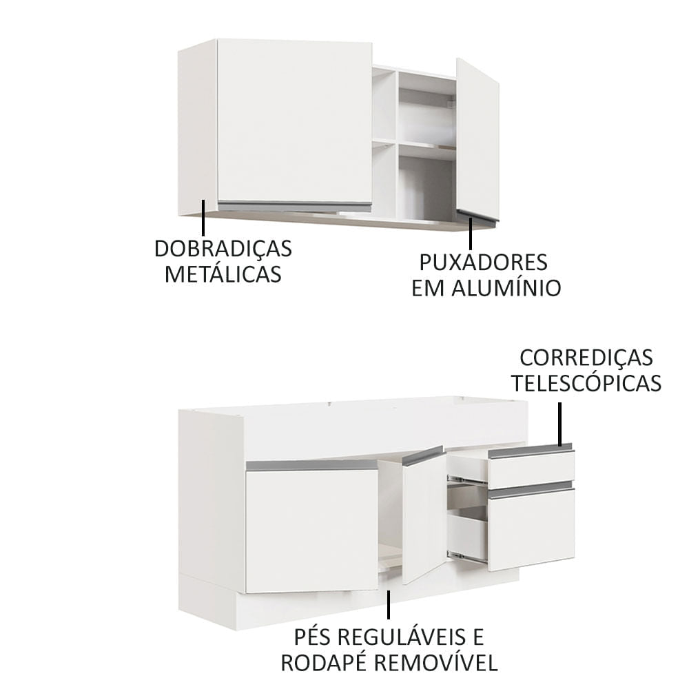 Armário de Cozinha Compacta 150cm Branco Glamy Madesa 02