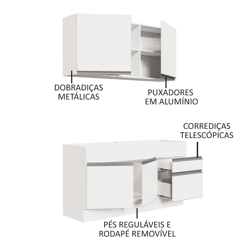 Armário de Cozinha Compacta 150cm Branco Glamy Madesa 02