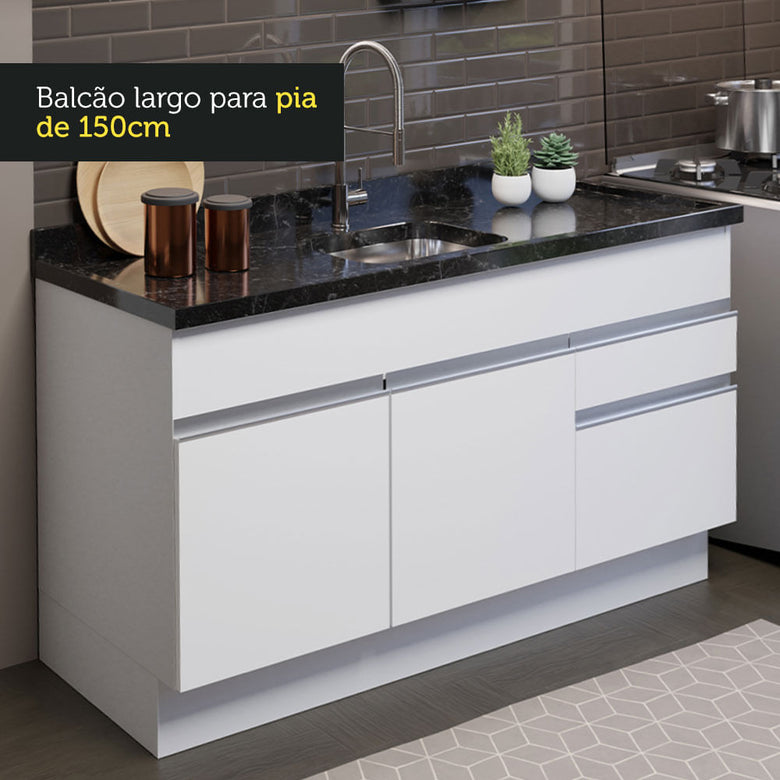 Armário de Cozinha Compacta 150cm Branco Glamy Madesa 02