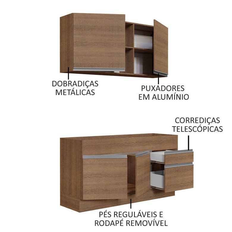 Armário de Cozinha Compacta 150cm Rustic Glamy Madesa 02