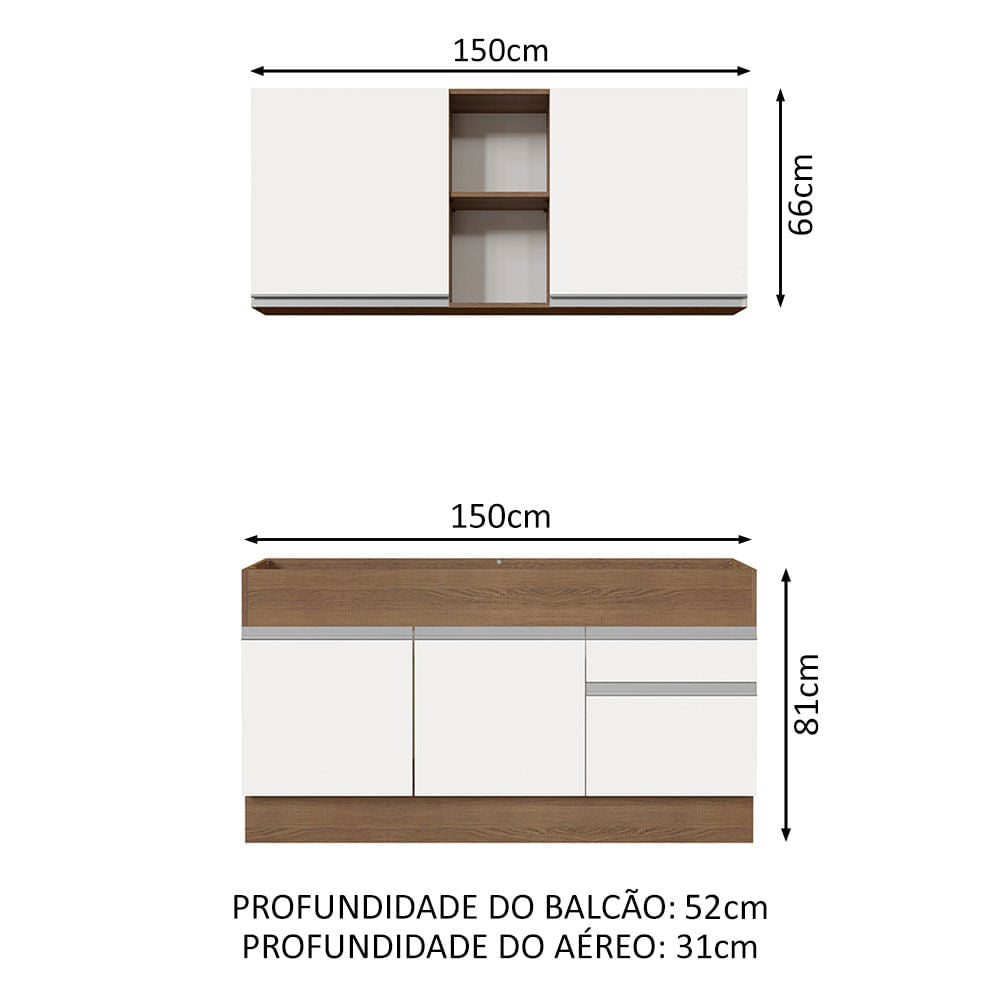 Armário de Cozinha Compacta 150cm Rustic/Branco Glamy Madesa 02